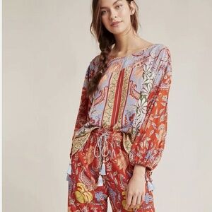 Anthropologie Multicolored Floral Paisley Patterned Blouse